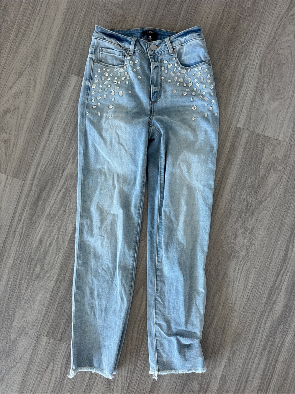 Aqua Light Blue Embellished Flare Jeans
